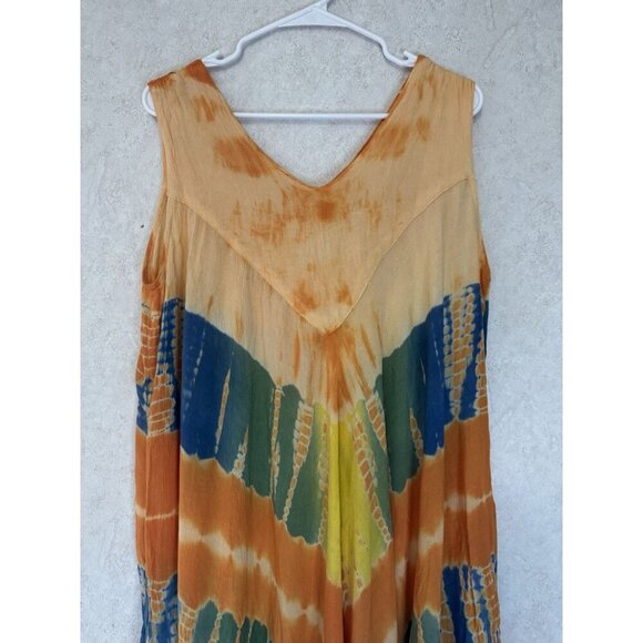 Womens Dress Tie Dye Embroidered Cover Up Tropical Palm Trees Beach FREE SIZE - Picture 7 of 16
